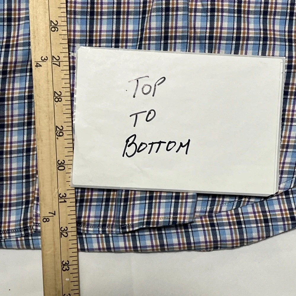 Peter Millar Men Large Cotton Plaid Button Down Long Sleeve Shirt